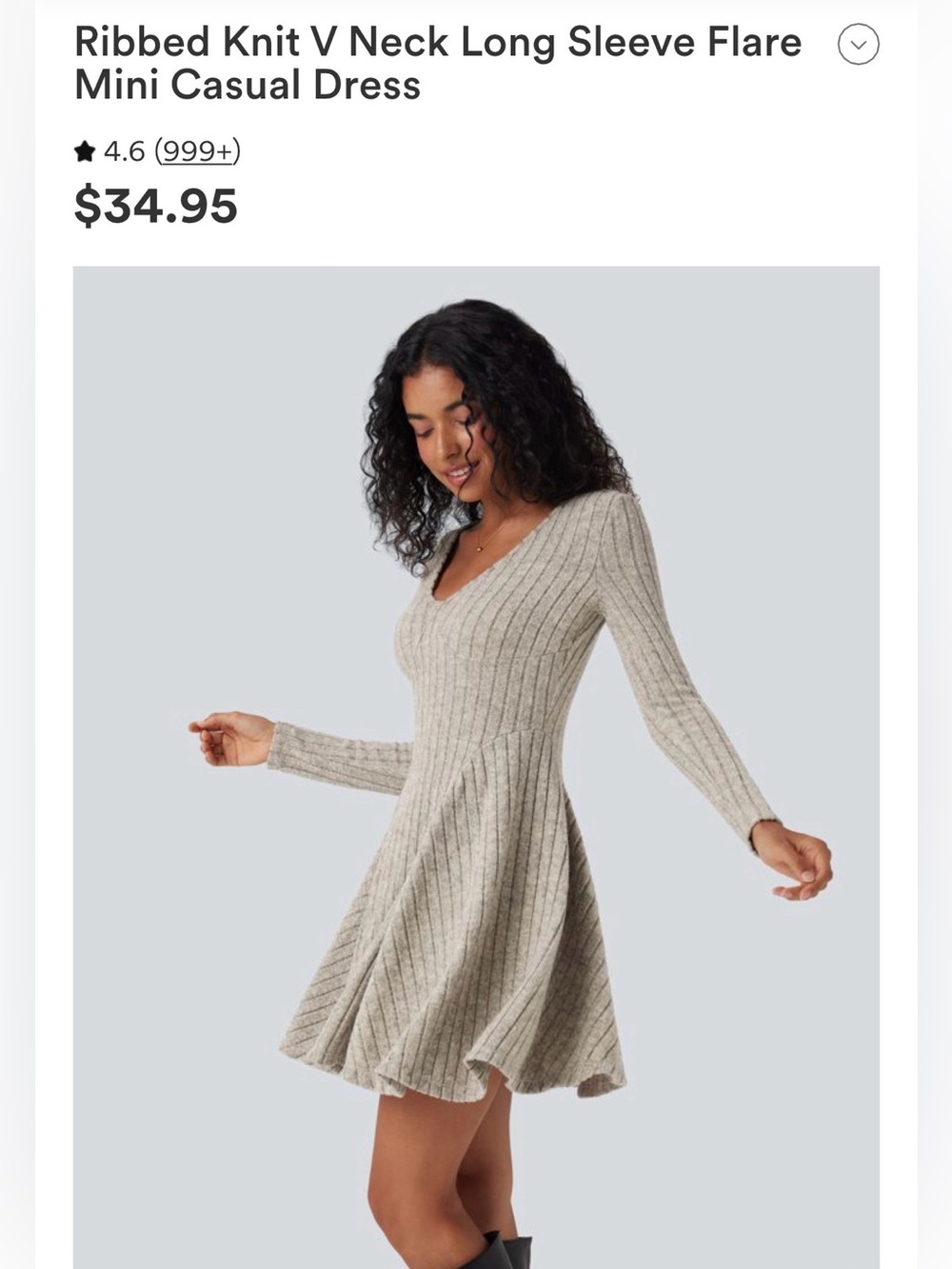 NWT Ribbed V-Neck Long Sleeve Mini Dress